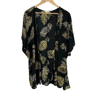 Maurices Dark Tropical Kimono XL Black Green Leaves Boho Casual Topper EUC